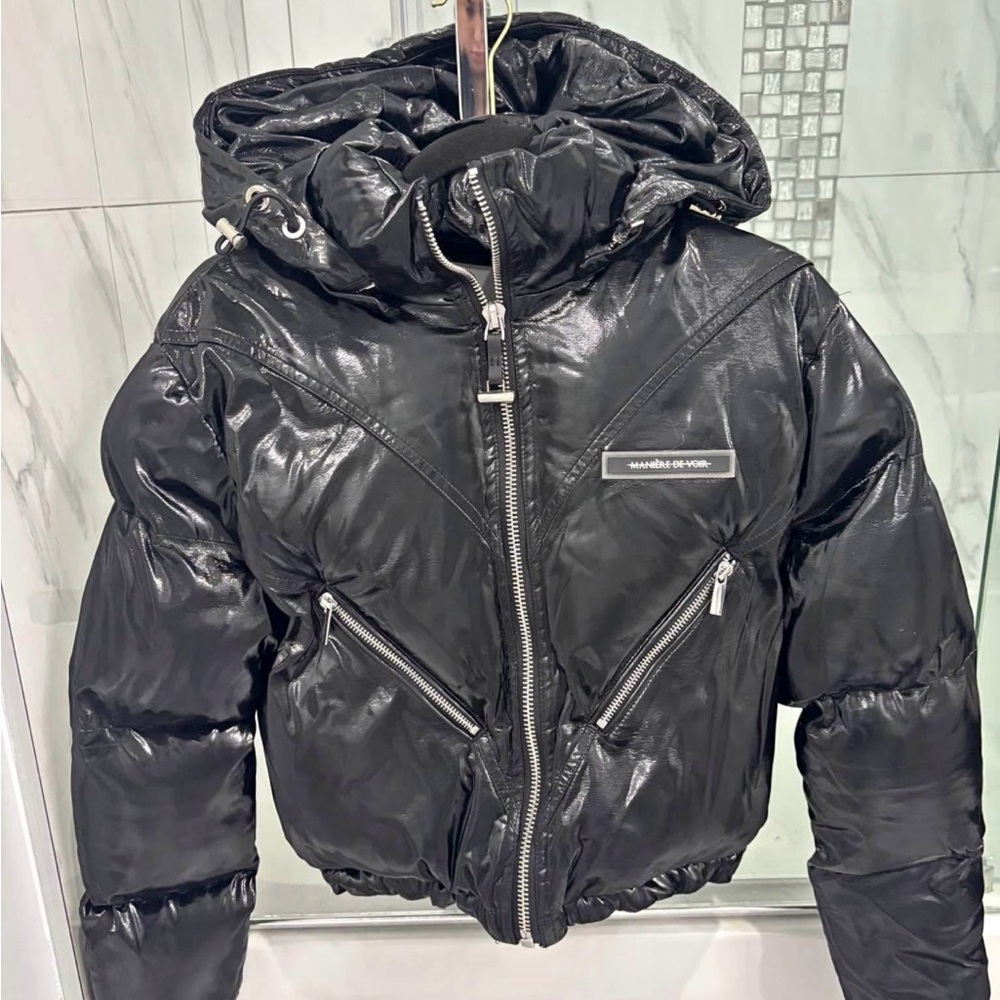Maniere De Voir Shiny Black Puffer Jacket
